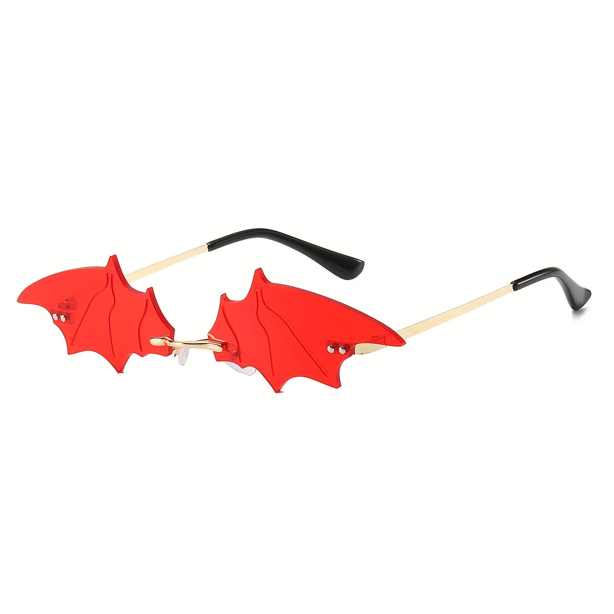 Pair of Bat-Shaped Fashion Glasses - Golden Frame with Black Bat Motif Decorative Lenses, Halloween Costume Party Accessories, Unisex Fashion Eyewear & Women, Festive Accessory, Festive Design, Stylish Accessory