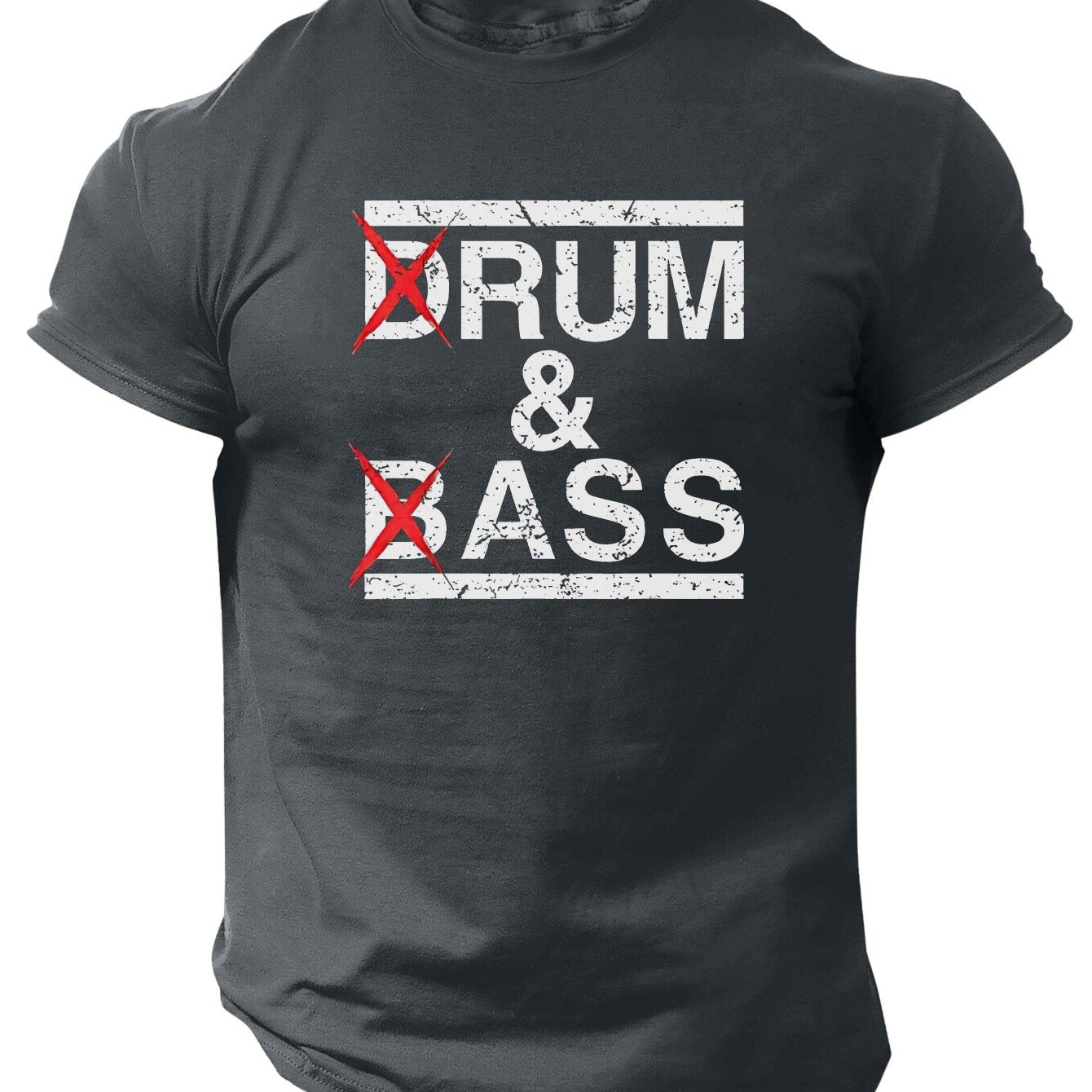 1pc Men'S Casual Crew Neck T-Shirt - Polyester Knit Fabric with Medium Stretch, Short Sleeve Print Top for Going Out, Summer Season - Regular Fit H Tee with "Drum & Bass" Slogan Design