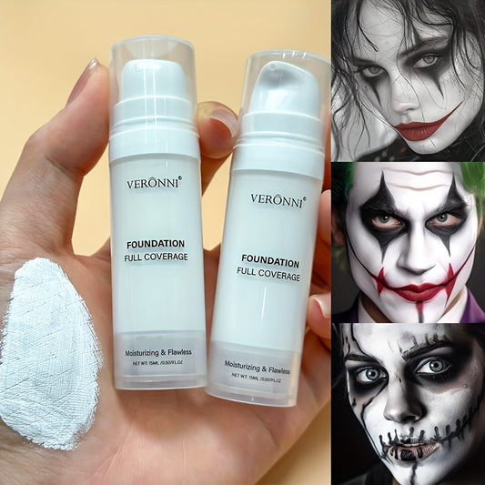VERONNI Full Coverage Matte White Liquid Foundation - Extreme Coverage Heavy Duty Makeup, Waterproof & Long-Lasting Creamy Formula for Halloween, Goth, Zombie, Clown, - with Pump Dispenser for Professional & Everyday Use - Al