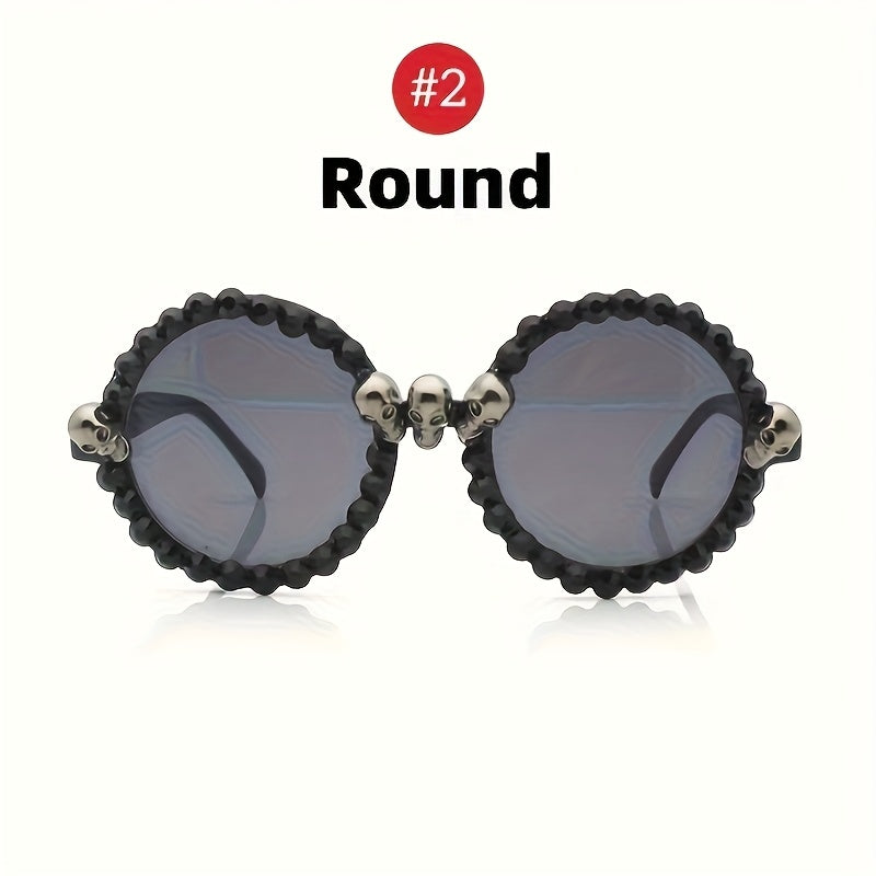 Vintage Gothic Skull Cat Eye Fashion Glasses - Plastic Frame with Crystal Embellishments, Suitable for Both Men And Women, Perfect for Halloween And Party Events.