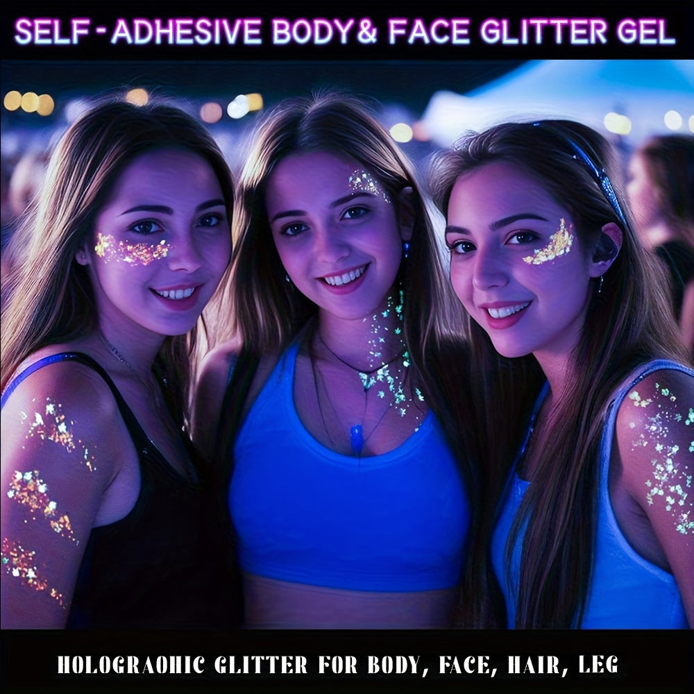 12 Colors Quick Dry Glow-in-the-Dark Glitter Gel - Water-Based, Self-Adhesive Neon Glitter for Women, Perfect for Mardi Gras, Halloween, Party & Festival Makeup, Body Glitter|Vibrant Glitter|Waterproof Glitter, Glitter Eyesha