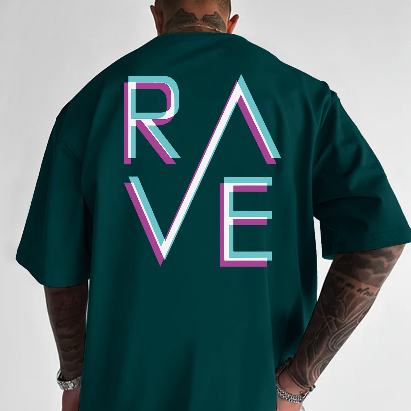 Men'S Casual Loose Fit Crew Neck T-Shirt with "RAVE" Graphic Print - Vibrant Neon Letter Design, Short Sleeve, Summer Essentials, Perfect Gift for Music Lovers, Everyday Tshirt | Vibrant Graphic Tee | Comfortable Fit, PLUS SI