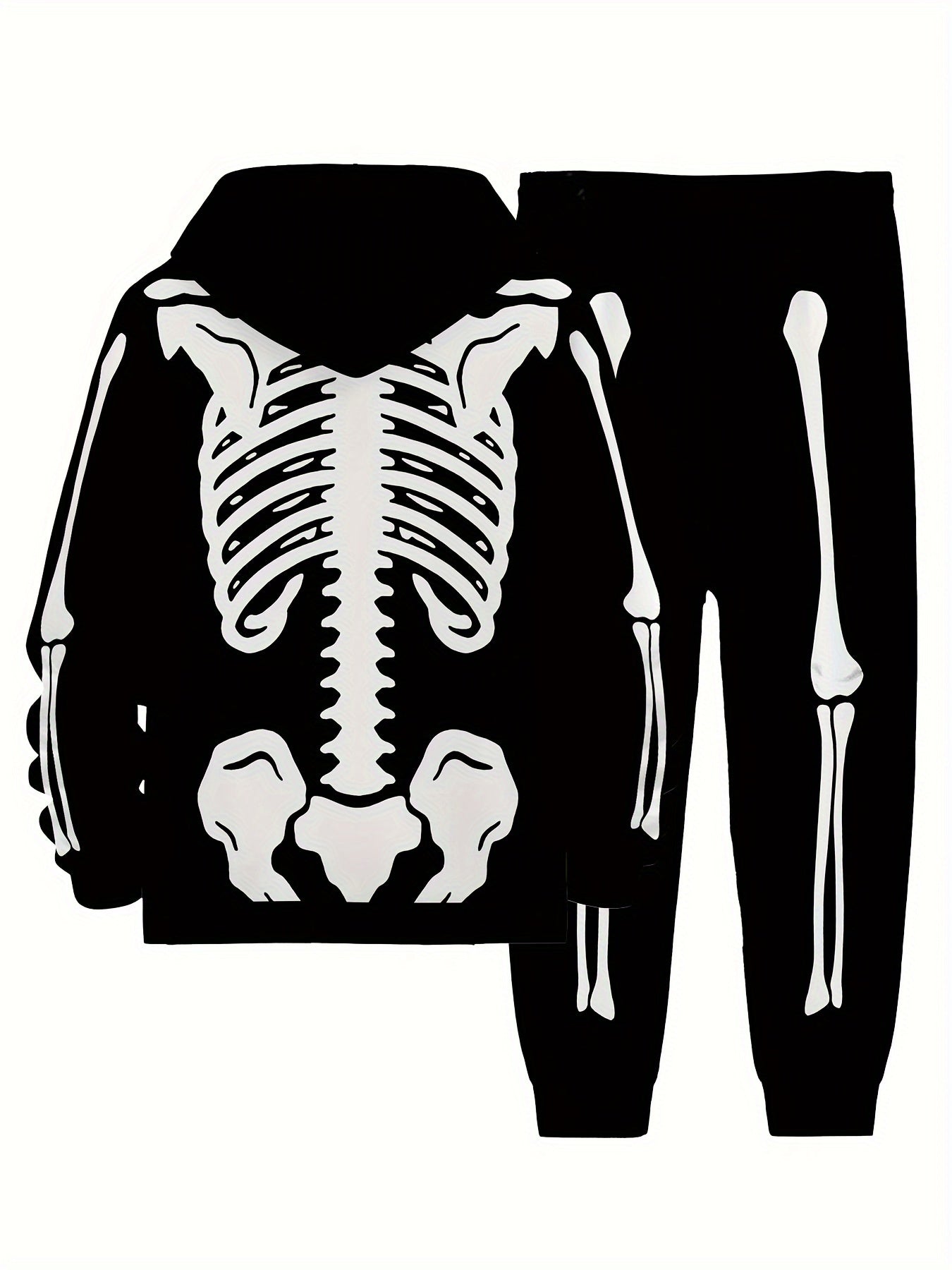 Kebisi Men's 2pcs Halloween Skull Print Casual Hoodie and Sweatpants Autumn and Winter Comfortable Streetwear as a Gift