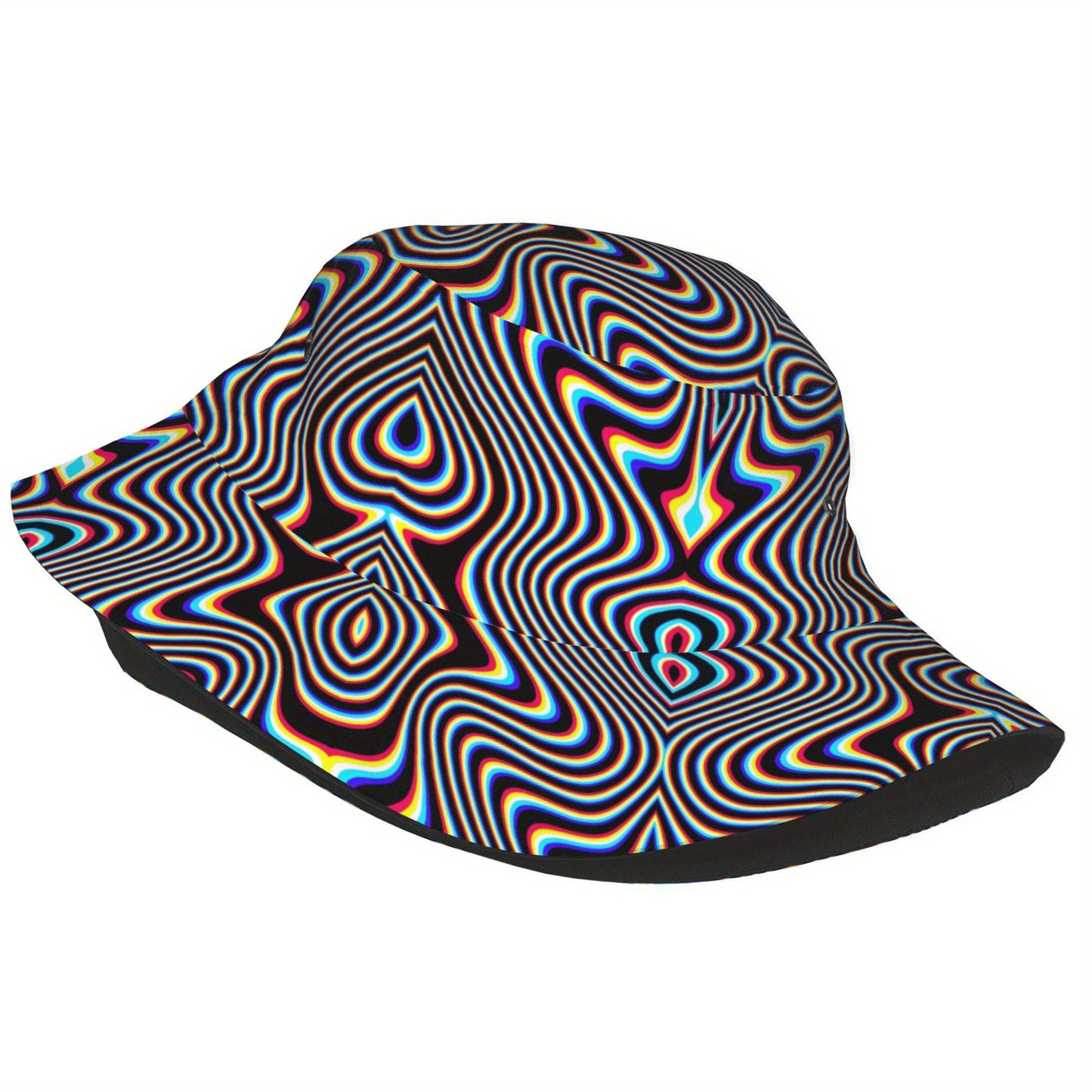 1pc Vibrant Psychedelic Newspaper Print Bucket Hat - Lightweight, Durable Polyester-Spandex Blend, Fashionable Sun Protection for Outdoor Parties, Beaches & Festivals, Casual Style Fishing Hat