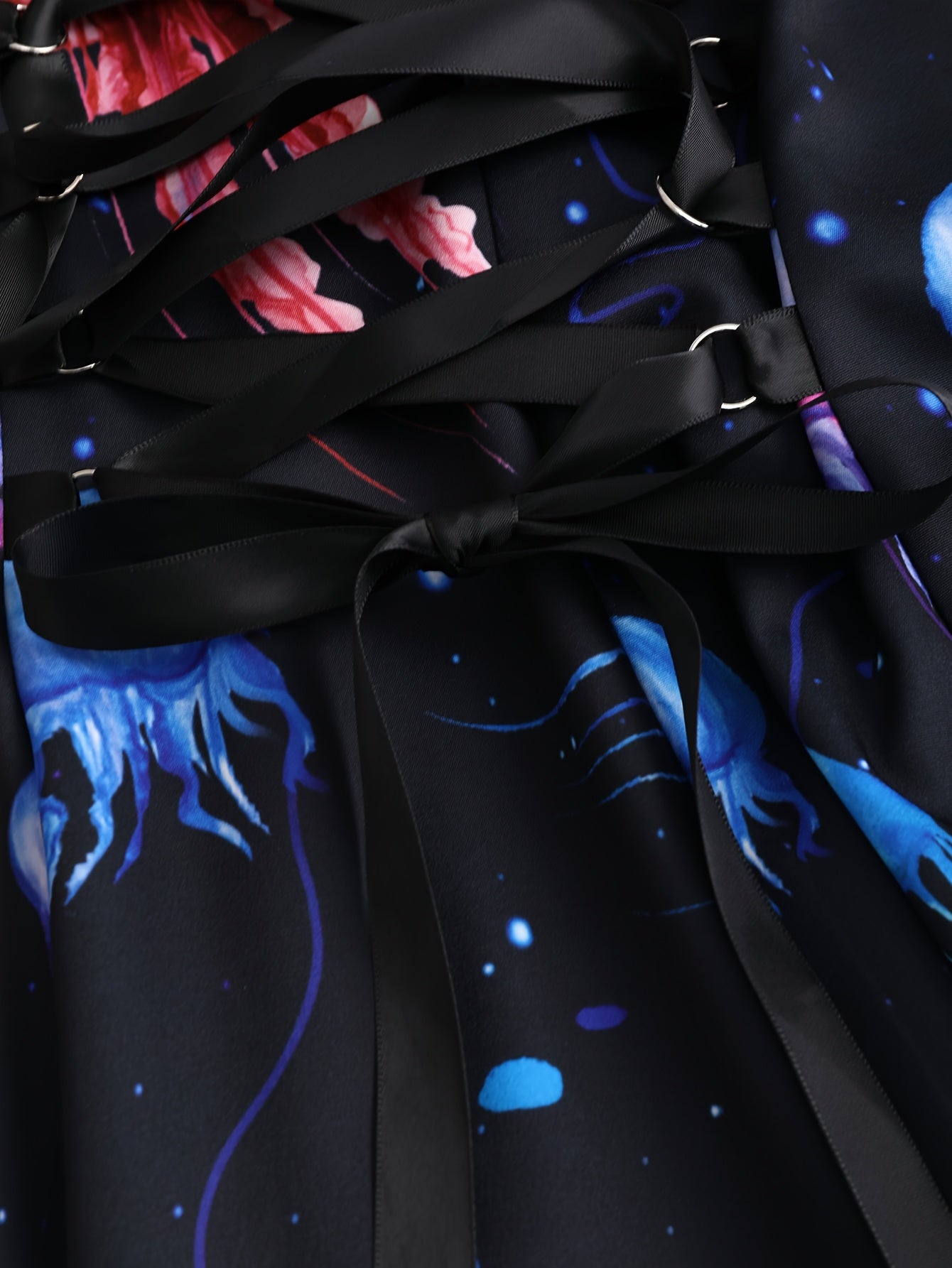 1pc Women'S Casual Jellyfish Print Spaghetti Strap Dress, Polyester Woven Fabric, with Zipper Detail, for All-Season Shoulder Strap Sundress