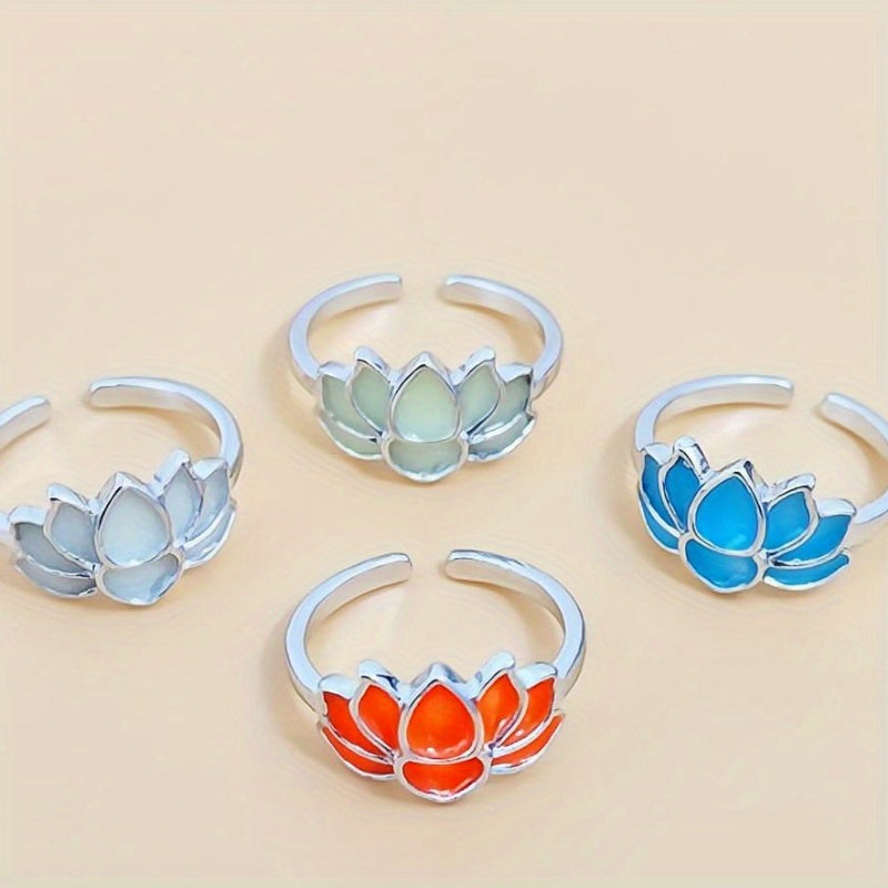 Glow-in-the-Dark for Lotus Flower Ring for Men & Women - Elegant Black & Blue Faux Design, Fashionable Accessory for Festivals, Festival Jewelry|Glamorous Accessory|Alloy Construction, for Lotus Flower Jewelry