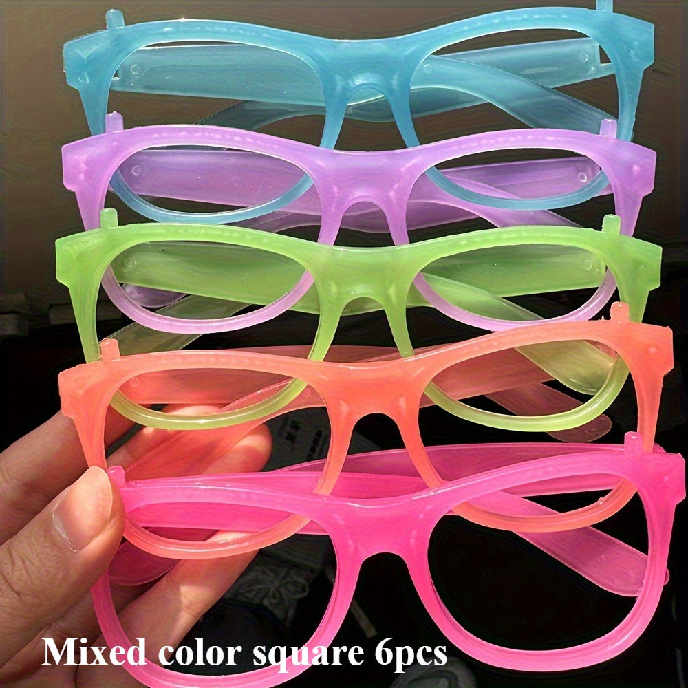 6 Pairs Glow-in-the-Dark Neon Party Glasses - UV Activated Round Plastic Frames for Bars, KTVs, Weddings & Birthdays | No Battery Needed Illuminating Photo Props & Group Accessories, Bar Accessories, Vibrant Eyewear Style, Lu