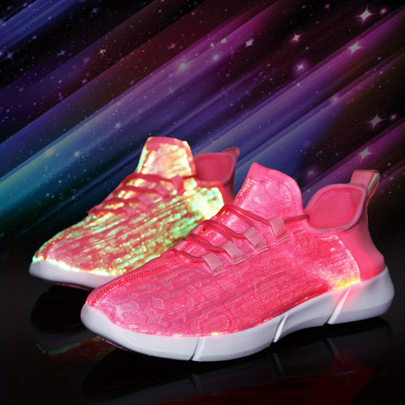 Solid Color Casual Flashing Luminous Sneakers, Lace Up Breathable Low-top Sporty Trainers, LED Rechargeable Glowing Shoes
