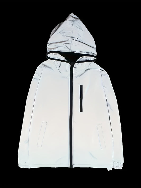 Men'S Spring/Fall Nighttime Reflective Windproof Casual Sports Cycling Hiking Party Street Dance Performance Hooded Zipper Set Jacket + Pants