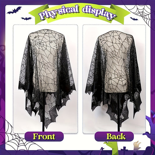 Halloween Bat Wing Shawl Costume - Fabric Spider Web Poncho Cloak for Women - Festive Holiday Party Dress-Up Accessory - No Feathers - Electricity-Free Decoration (Pack of 1)