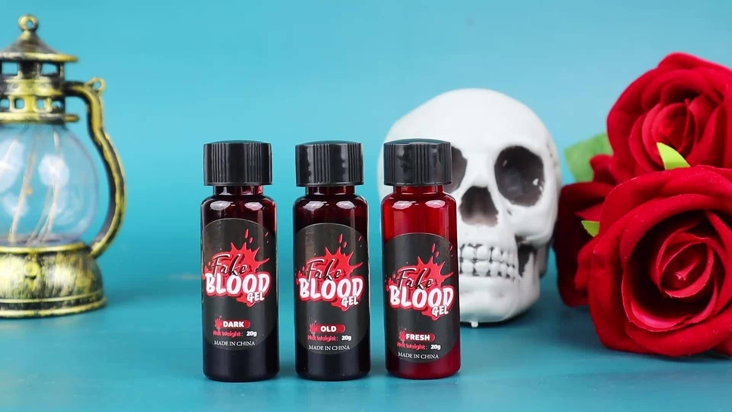 Washable Fake Blood Makeup with Brush - Perfect for Vampires, Zombies, Clowns & Cosplay - Realistic Clotted Blood Effect