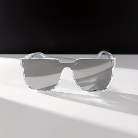 1 Pair of Women's Transparent Silvery Mirror Reflective Square Frame Modern Fashion Casual Glasses with Rice Nails