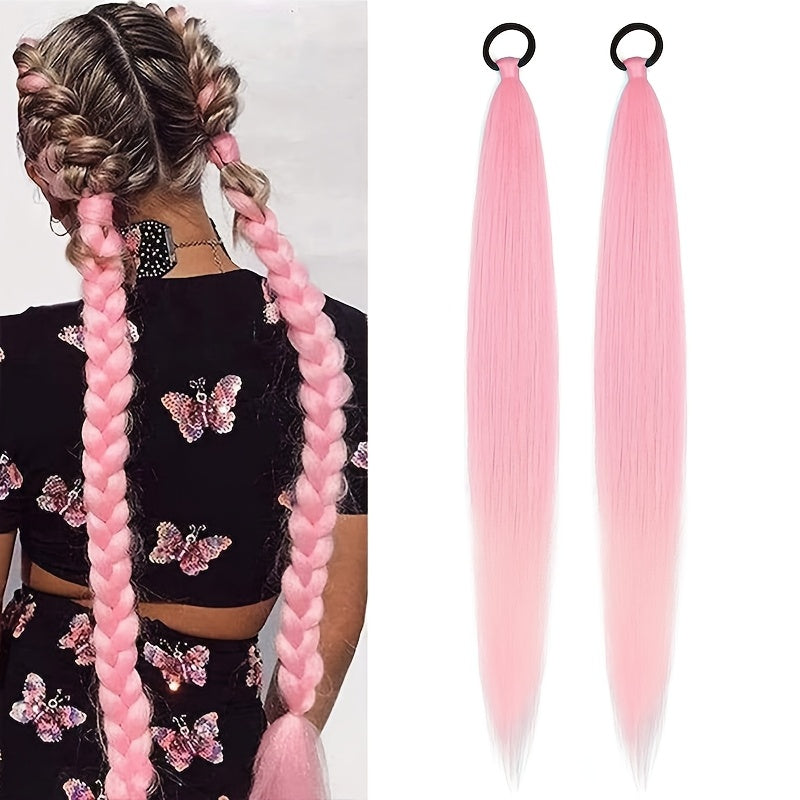 2pcs Festive Ombre Jumbo Braiding Ponytail Extensions, 26-Inch Synthetic High Temperature Fiber Hair with Elastic Band for Women & Girls - Ideal for Christmas & Holiday Celebrations, Hair Accessories