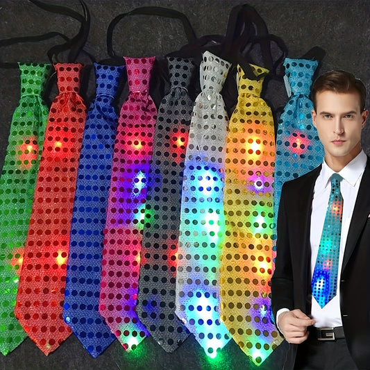 A Men'S LED Flashing Novelty Tie Powered by 3 Button Batteries, Perfect for Bar, Bungee, Dance Parties, And Festive Decorations, Party Supplies.