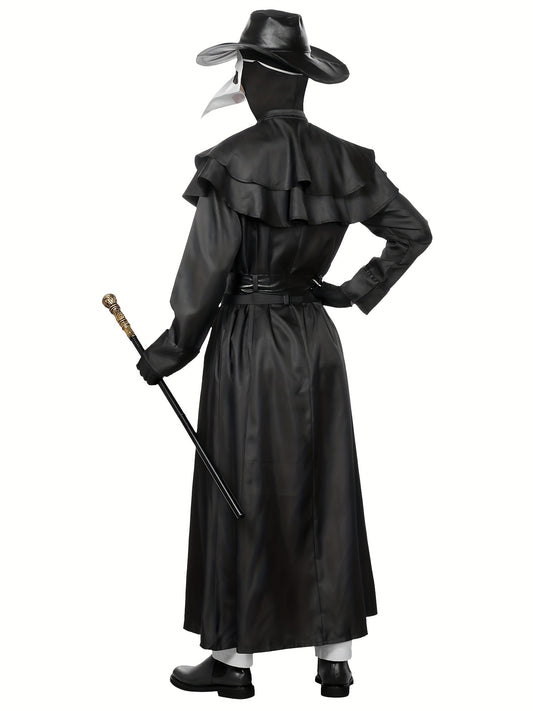 Adult Men'S Steampunk Plague Doctor Costume - Halloween Medieval Monk Priest Renaissance Party Outfit with Cape, Robe, Mask, and Accessories - Polyester 100% Solid Color with Stand Collar and Belt - Regular Fit Woven Fabric 1