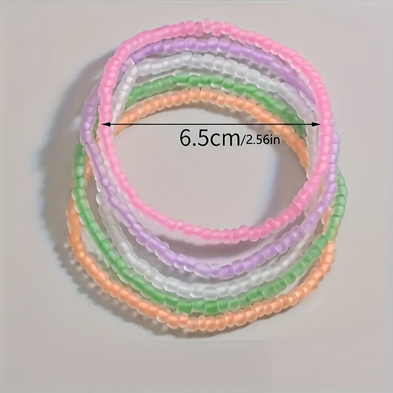 10pcs Bohemian Cute Glow-in-the-Dark Colorful Seed Bead Anklets, Elegant Everyday Jewelry Accessories For Beach Outings