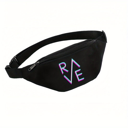 1pc RAVE Neon Color Palette Men'S Waist Bag - Adjustable Shoulder Bag with Geometric Pattern, Black Oxford Material, Multi-Function Cycling & Outdoor Sports Phone Pouch, Casual Style, Hand Wash or Dry Clean, Adjustable Should
