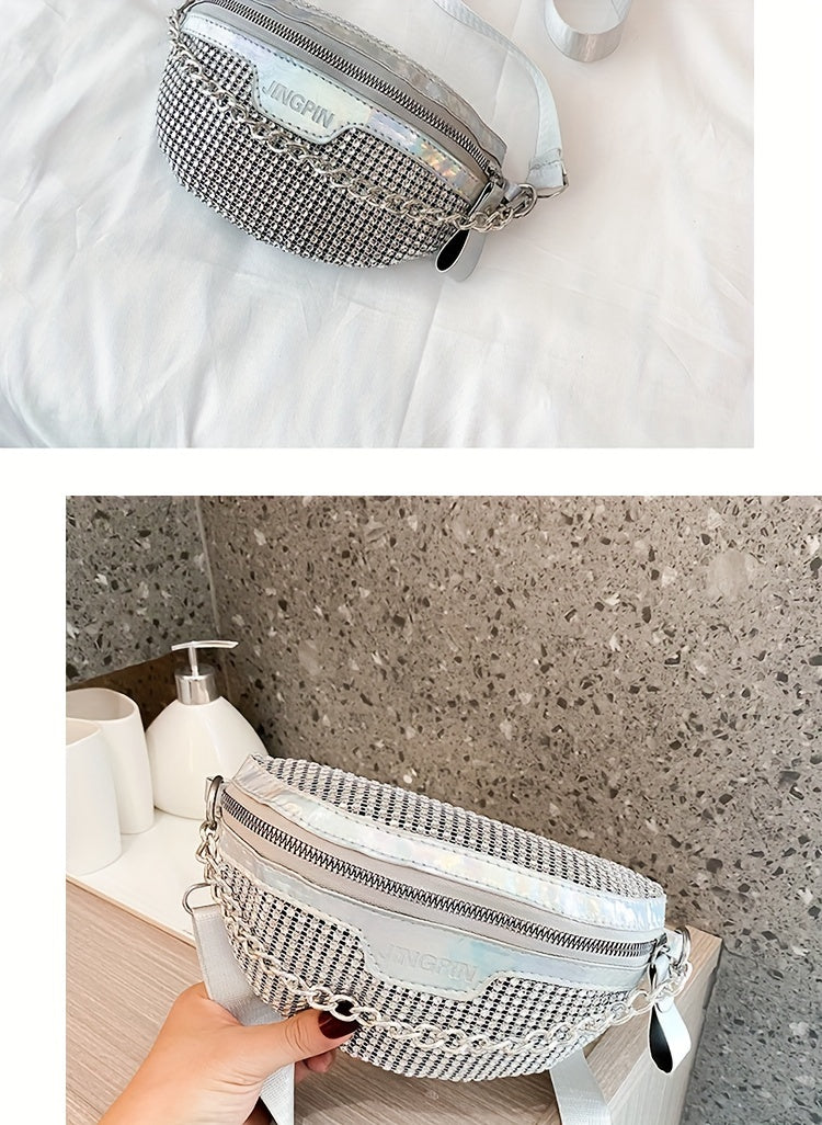 Shining Rhinestone Waist Bag, Bling-Bling belt bag for Women, Trendy Chain Decor Crossbody Chest Bag Bum Bag belt bag