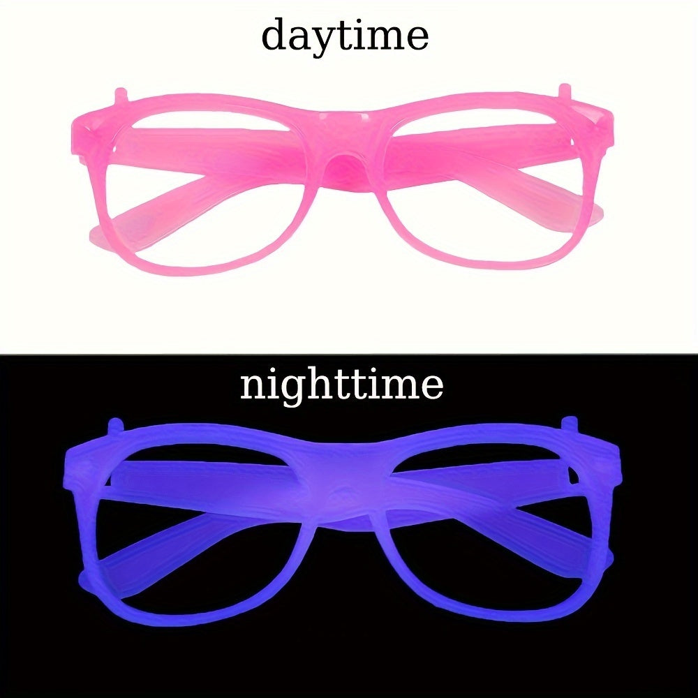 6 Pairs Glow-in-the-Dark Neon Party Glasses - UV Activated Round Plastic Frames for Bars, KTVs, Weddings & Birthdays | No Battery Needed Illuminating Photo Props & Group Accessories, Bar Accessories, Vibrant Eyewear Style, Lu