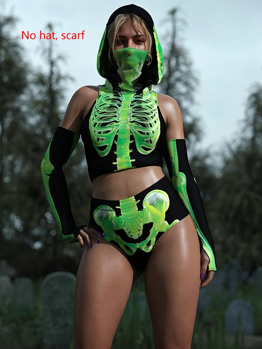 Women'S Halloween Futuristic Costume - Superhero Outfit with 3D Printed Skeleton Pattern, Cosplay and Year-Round Fashion, Sexy Skeleton for Women, Tight-Fitting, Seasonal Party Attire, Performance Costume, All Seasons | Skull