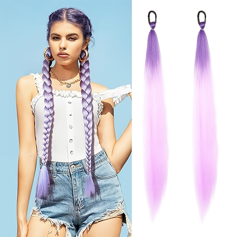 2pcs Festive Ombre Jumbo Braiding Ponytail Extensions, 26-Inch Synthetic High Temperature Fiber Hair with Elastic Band for Women & Girls - Ideal for Christmas & Holiday Celebrations, Hair Accessories