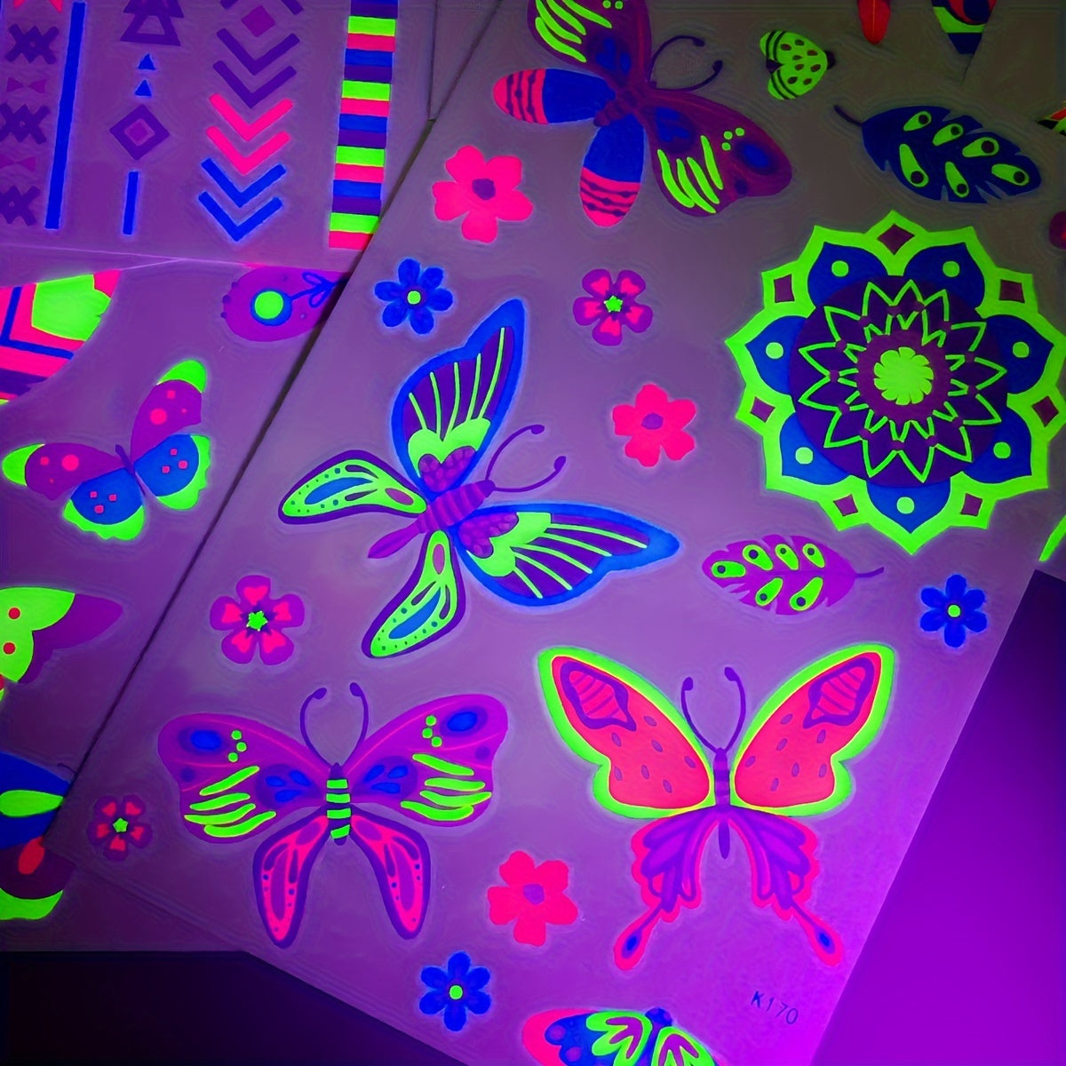 12 Sheets NeonGlow in the Light Temporary Tattoos