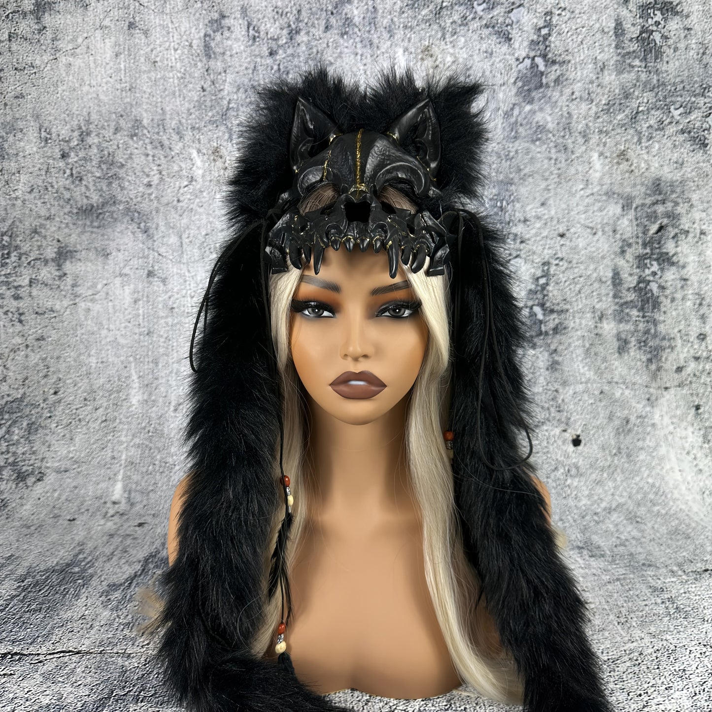 Viking Warrior Werewolf Mask - Handmade Faux Fur Headpiece with Intricate Design, No Feathers, Battery-Free for Halloween, Christmas, Costume Parties & Themed Events - Dramatic Cosplay Accessory for Adults, Halloween Costume,