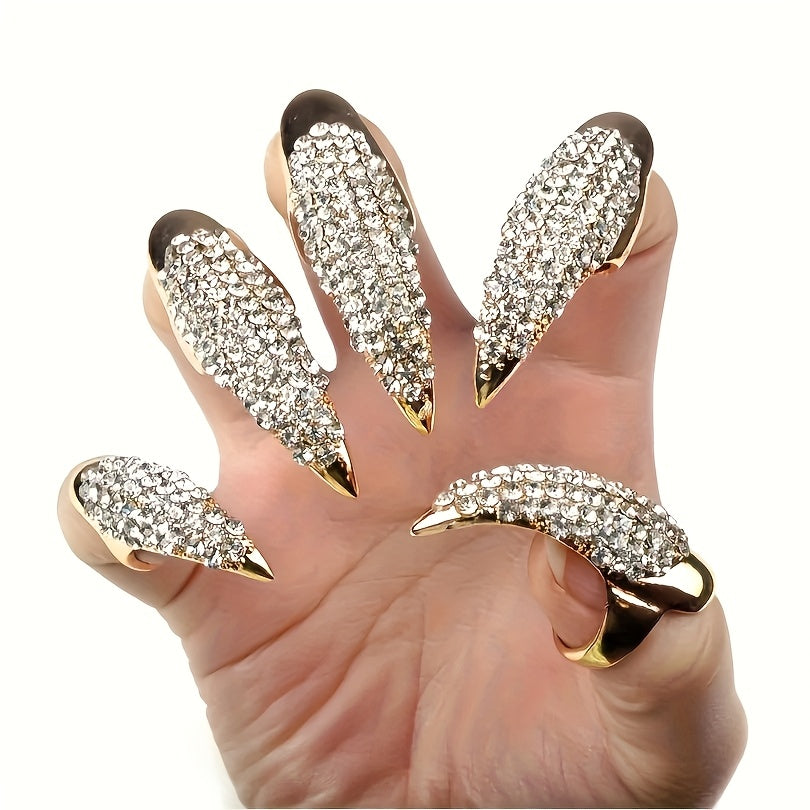 5pcs, Eagle Claw Ring, Punk Style Cat Claw Ring, Gothic False Nails, Armor Effect Finger Joints Curved Sharp Claws, Suitable for Role-Playing Parties, Unisex Halloween Gifts, Exaggerated Long Nails, Personalized Fashion Style