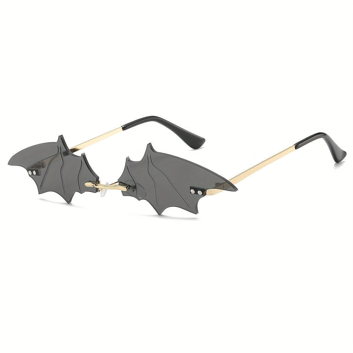 Pair of Bat-Shaped Fashion Glasses - Golden Frame with Black Bat Motif Decorative Lenses, Halloween Costume Party Accessories, Unisex Fashion Eyewear & Women, Festive Accessory, Festive Design, Stylish Accessory