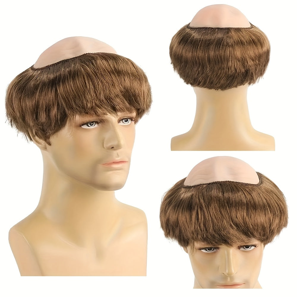 Men'S Brown Shaved-Head Monk Wig - Straight Short Hairpiece with Cap, Perfect for Halloween Costume, Themed Parties & Role-Playing (Cosplay)