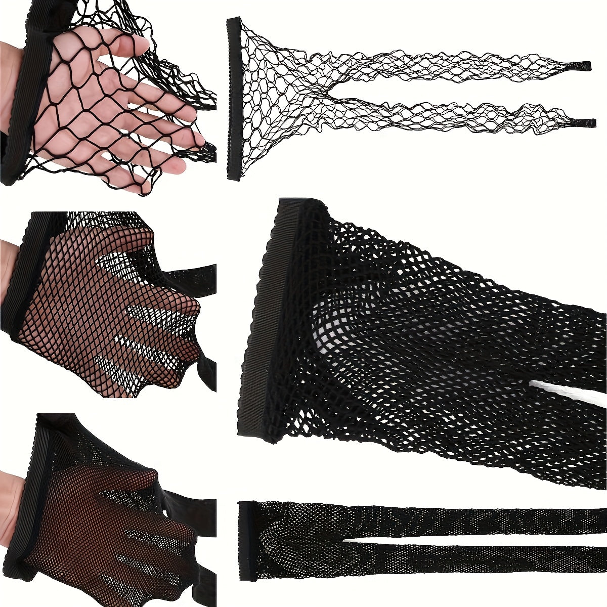 3 Pairs of Black Mesh Fishnet Tights with High Waist and Elasticity for Women, Perfect for Role Play, Hand Wash Only, Knit Fabric, Polyamide and Elastane Composition, Solid Color Theme, 118 g/m² Fabric Weight