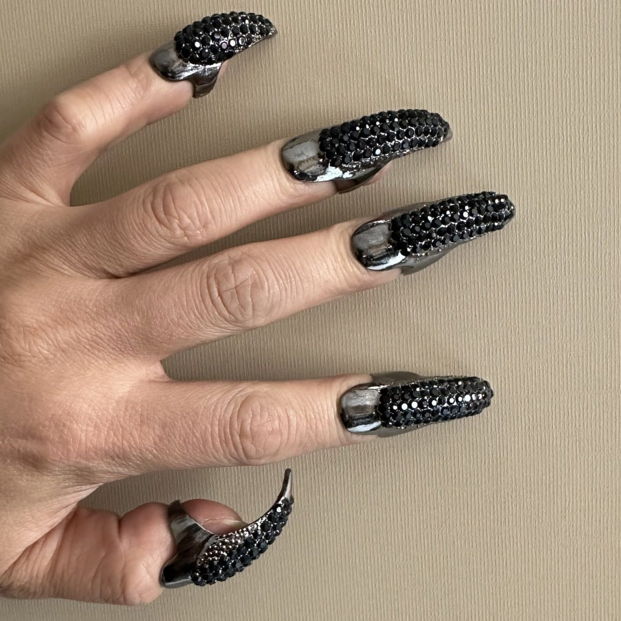 5pcs, Eagle Claw Ring, Punk Style Cat Claw Ring, Gothic False Nails, Armor Effect Finger Joints Curved Sharp Claws, Suitable for Role-Playing Parties, Unisex Halloween Gifts, Exaggerated Long Nails, Personalized Fashion Style