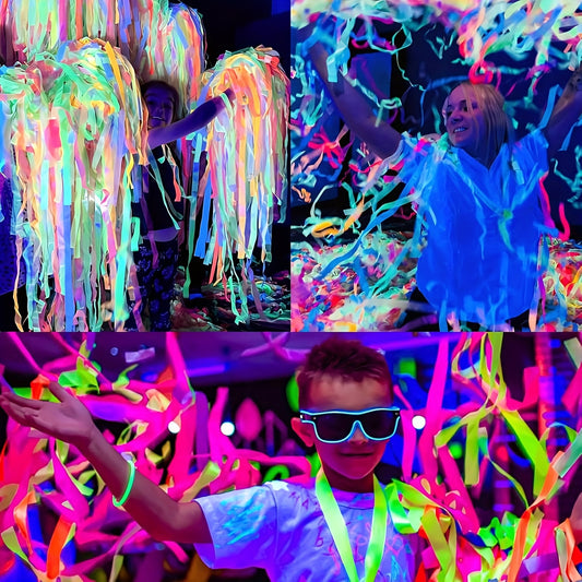 Light-up crepe paper streamer, 8 rolls of luminous UV active fluorescent light party, requires purple light irradiation for luminescence, neon streamers suitable for wedding birthday black light party supplies decoration