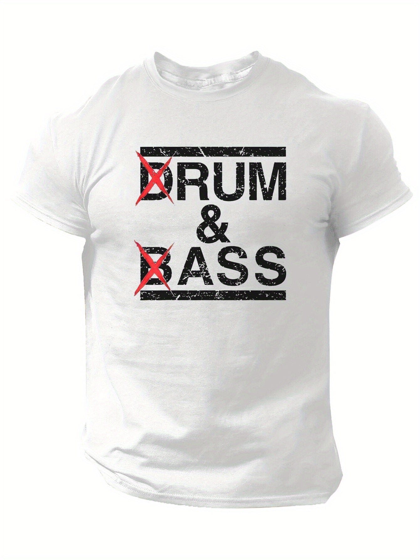 1pc Men'S Casual Crew Neck T-Shirt - Polyester Knit Fabric with Medium Stretch, Short Sleeve Print Top for Going Out, Summer Season - Regular Fit H Tee with "Drum & Bass" Slogan Design
