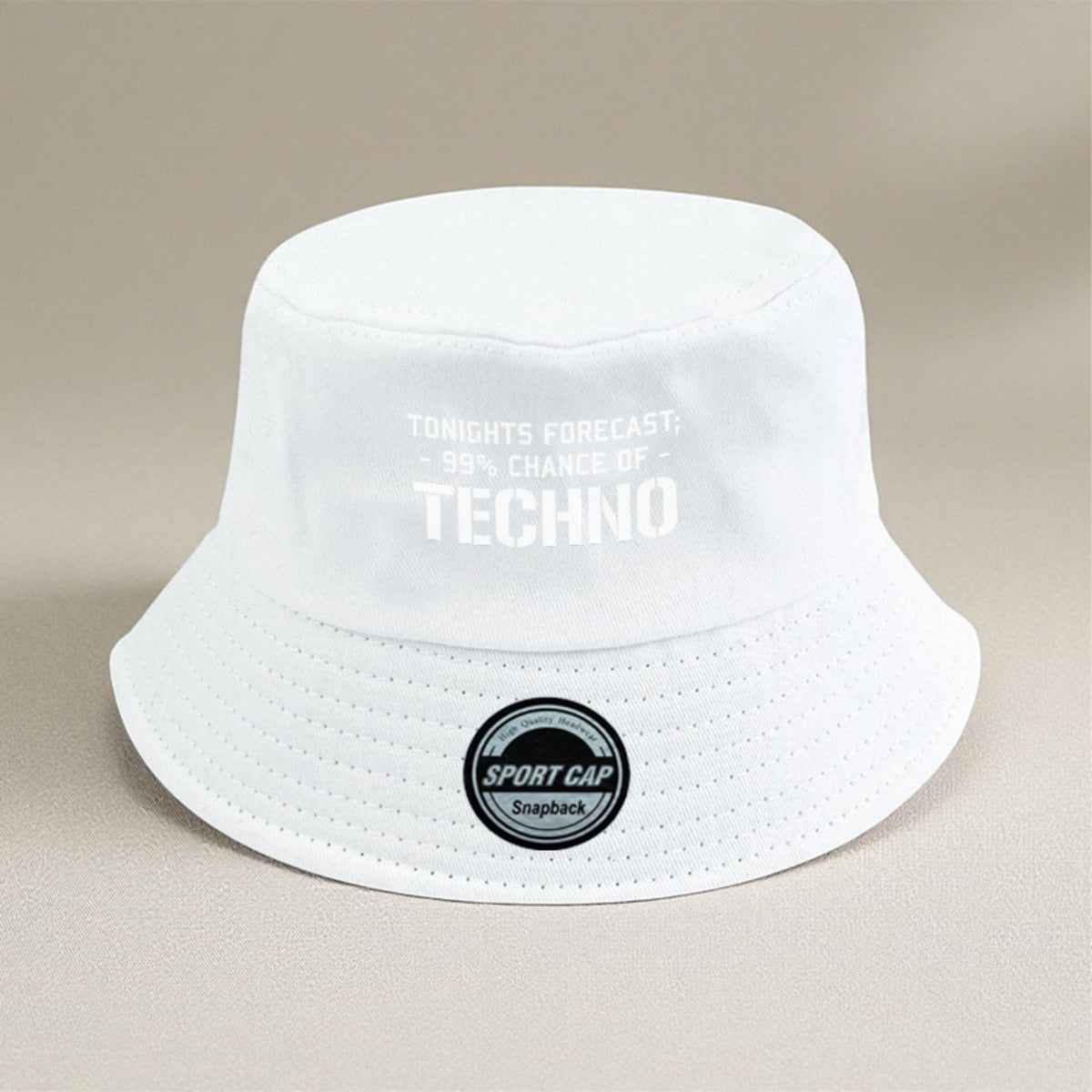 Men's Techno Music Bucket Hat - Tonight's Forecast Chance of Techno Print, Lightweight Breathable Sun Hat for raves, clubs, beach - Machine Washable Polyester Cap (Black/5 Colors Available) - Dad Hat Trucker Hat for Techno En