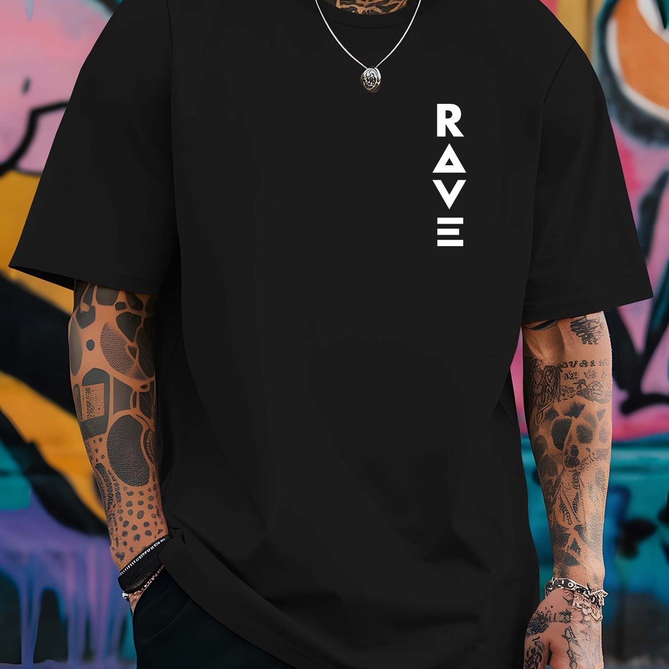 R V Men's Short Sleeve T-Shirt - Vibrant Yellow with Bold RAVE Graphic Print, Breathable Round Neck Casual Top for Summer Beach Resorts & Outdoor Activities