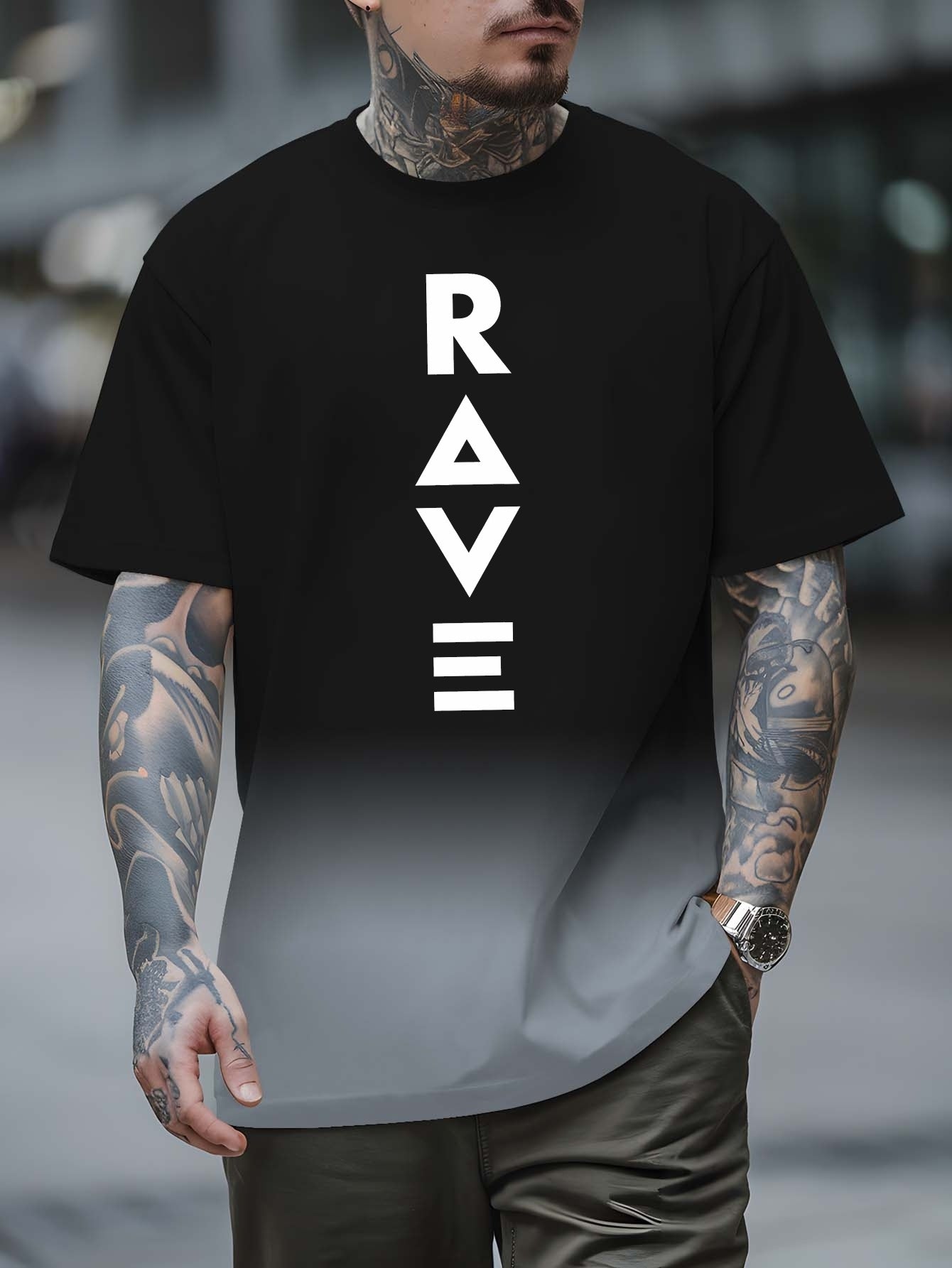 Men's Gradient Rave Graphic T-Shirt - Ice Silky Breathable, Quick-Dry, Round Neck, Short Sleeve, Casual Summer Tee in Vibrant Orange to Black Ombre Design