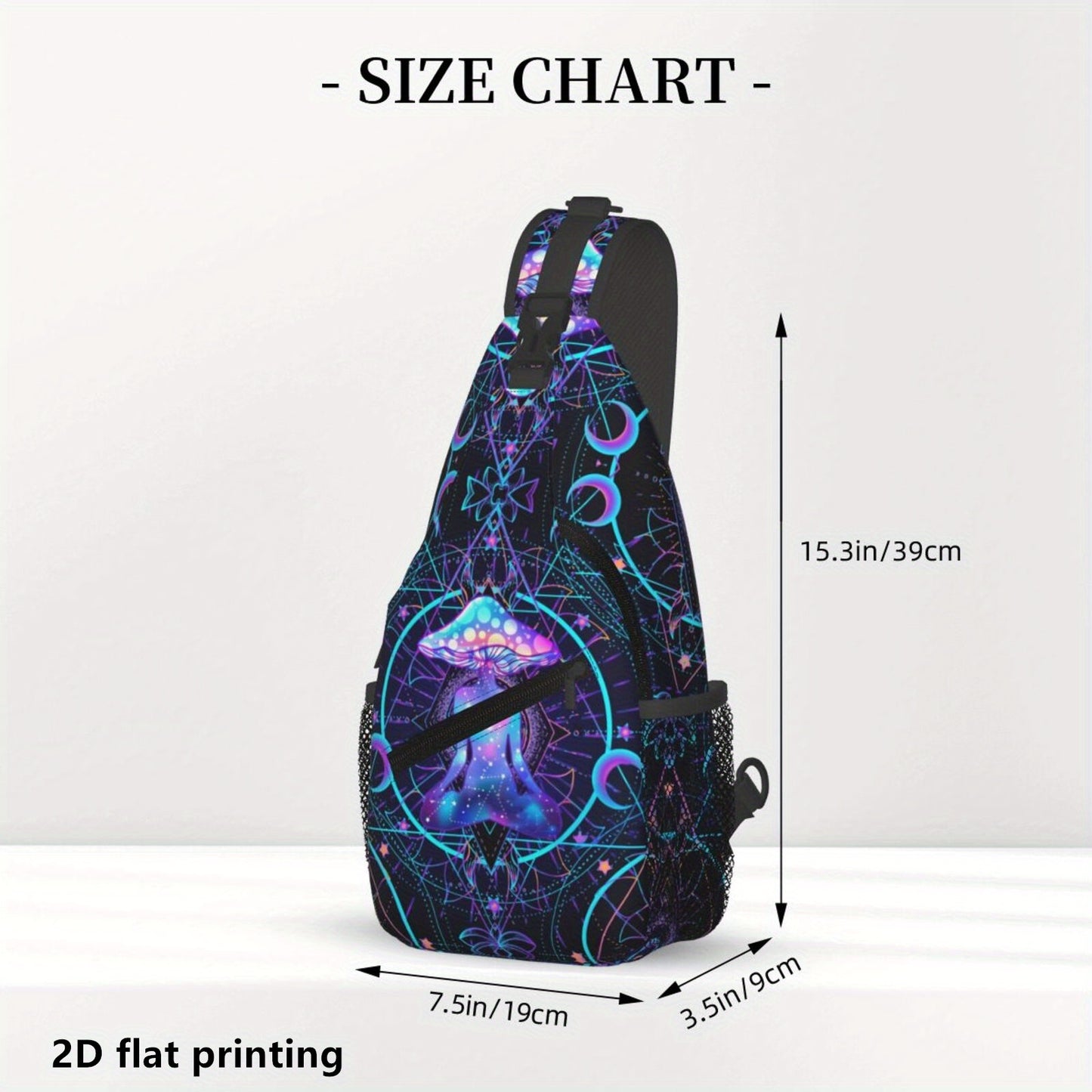 1pc Neon Mushroom Print Crossbody Chest Pack - Psychedelic 2D Flat Printing, Durable Polyester with Zipper Closure & Adjustable Strap for Outdoor Hiking, Cycling, Travel - Women's Fashionable Lightweight Daypack, Cycling Gear