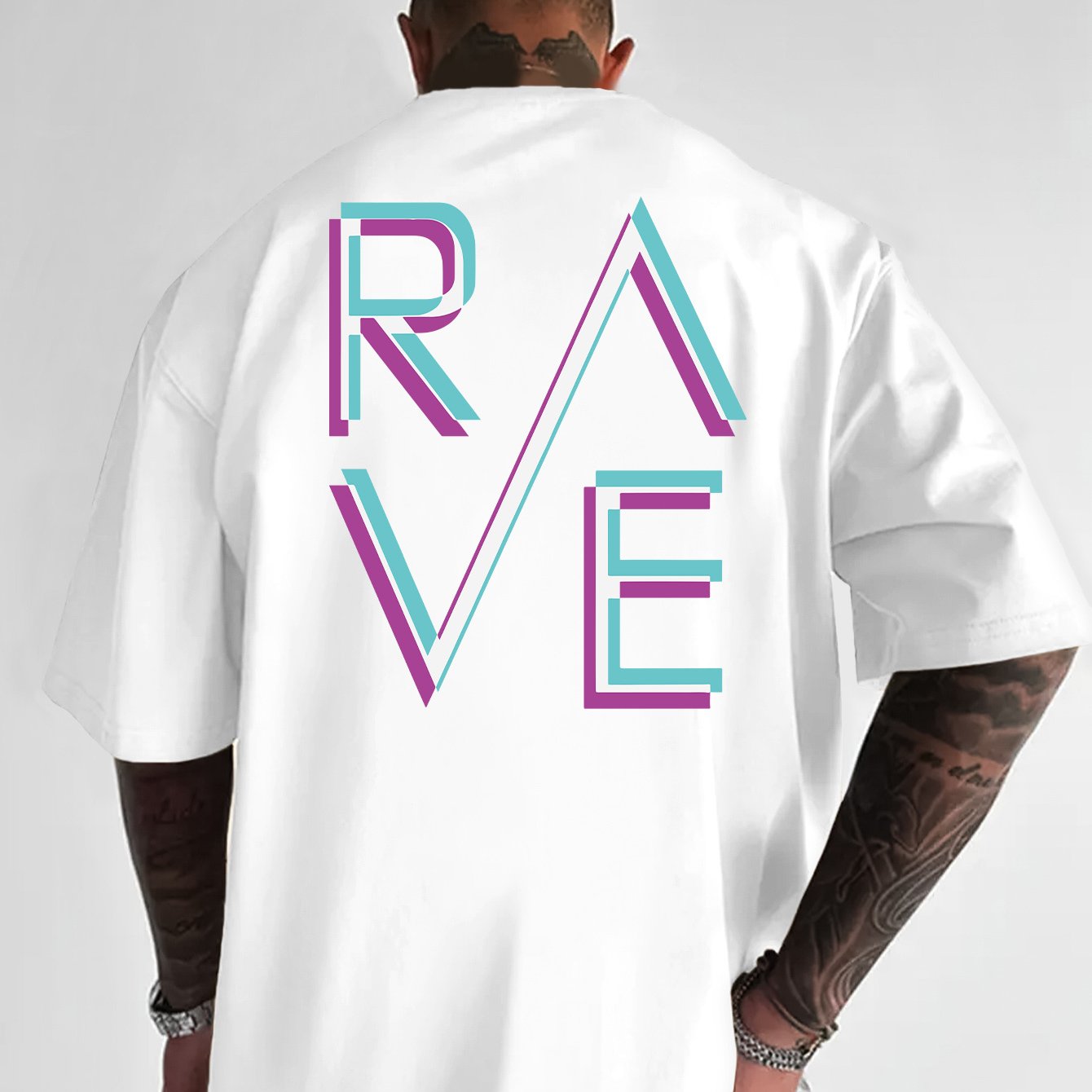Men'S Casual Loose Fit Crew Neck T-Shirt with "RAVE" Graphic Print - Vibrant Neon Letter Design, Short Sleeve, Summer Essentials, Perfect Gift for Music Lovers, Everyday Tshirt | Vibrant Graphic Tee | Comfortable Fit, PLUS SI