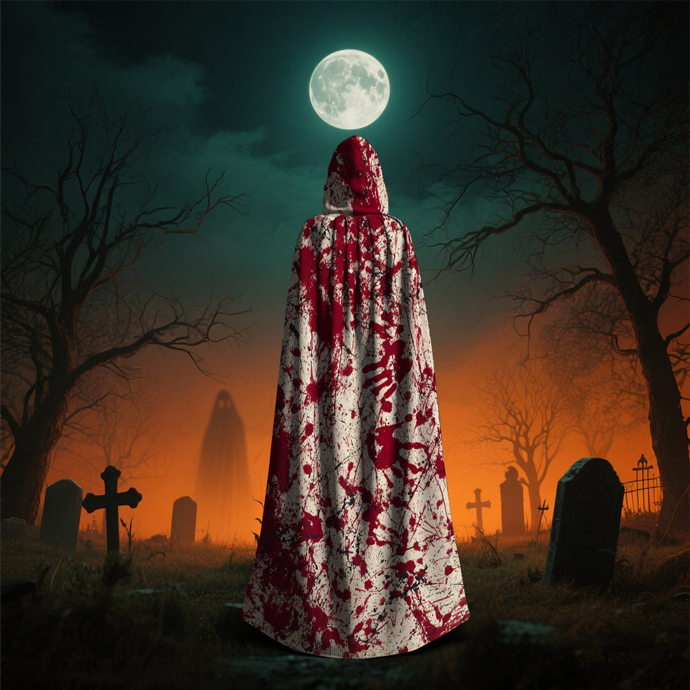 1pc Bloodied Handprints Chaos Pattern Witch Cloak Hooded Cape - Retro Style Unisex Costume Accessory for Halloween, Cosplay & Themed Parties, Hand Wash Only, Mixed Colors, Halloween Costume, Spooky Aesthetic, Authentic Appear