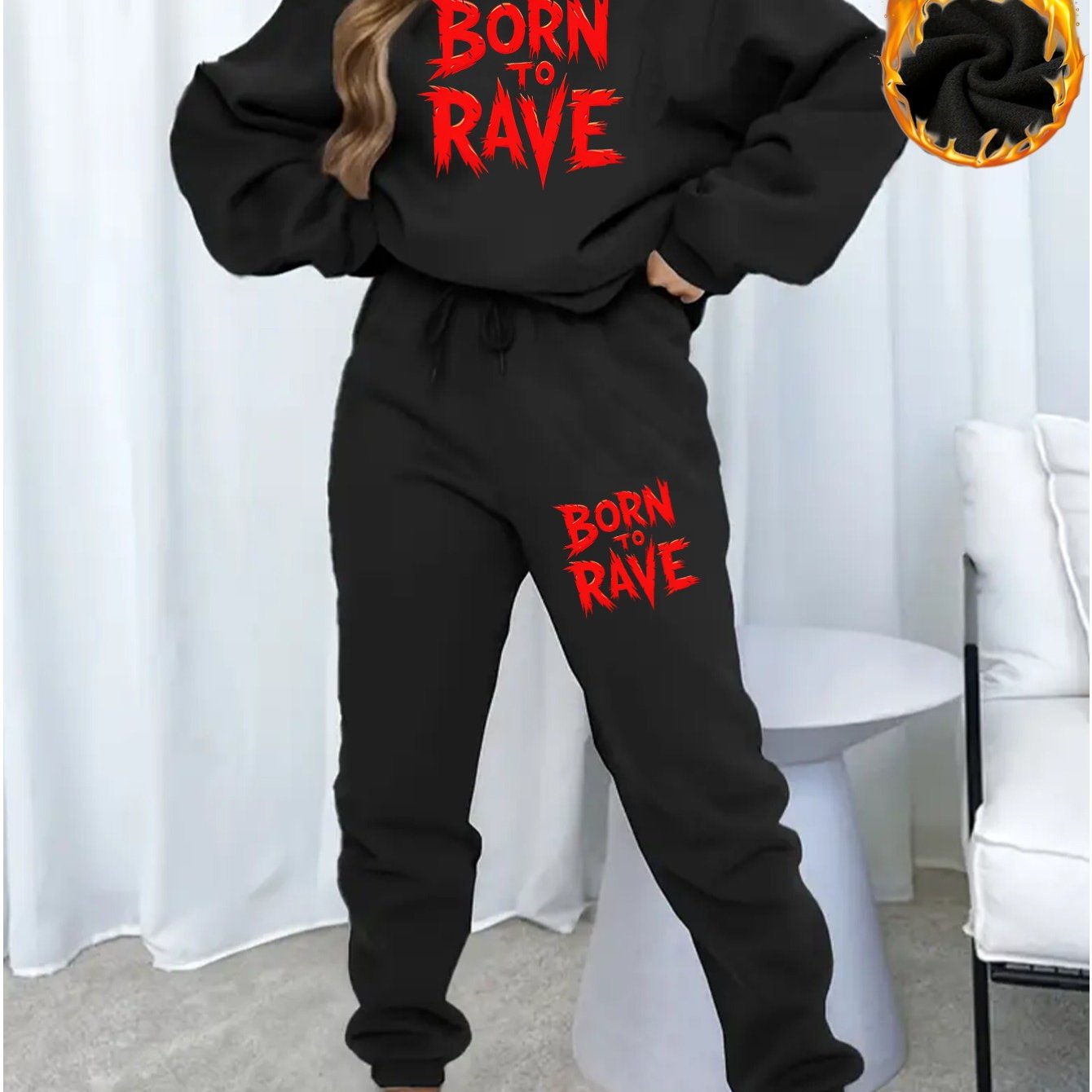 Born to Rave Women'S Casual Athletic Print Sweatshirt Set