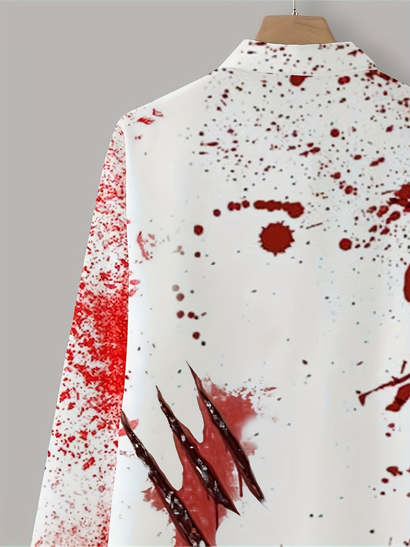 Scary Blood & Handprint Pattern Men's Long Sleeve Lapel Shirt, Men's Halloween Style Clothing For Spring Fall