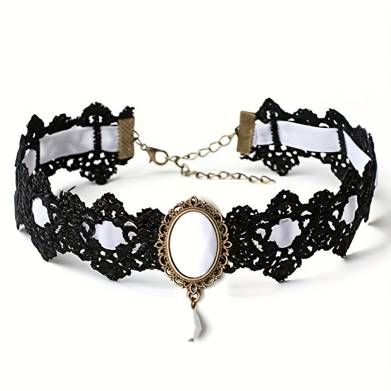 Gothic Lace Choker Necklace with Rhinestone, Adjustable Clavicle Jewelry, Women'S Fashion Collar, Gift for Parties, Halloween, All-Season Accessory