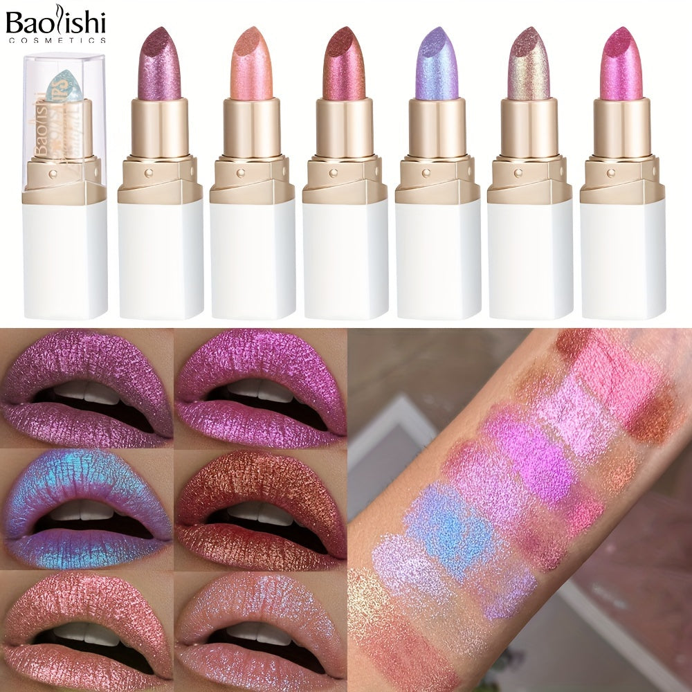 BAOLISHI Chameleon Shiny Lipstick, Highly Pigmented Metallic Lipstick Shiny Gradient Color Long-lasting Makeup Sparkle For All Day For Music Festival
