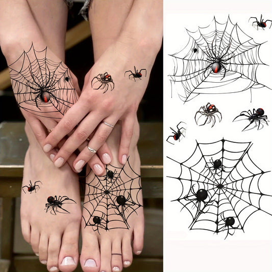 1 Sheet Realistic Waterproof Temporary Tattoos, Spider Web and Spiders Design, Long-Lasting Fake Sleeve Tattoo Stickers for Adults, Oblong Shape, Arm, Thigh, Leg, Forearm, Shank Body Art Decor