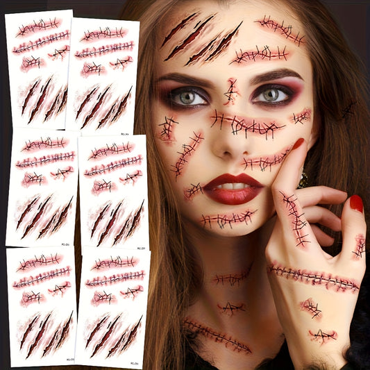 16pcs Halloween Face and Body Decoration Stickers - Scary, Blood Drips, Witch Symbols - Red, Brown, Black, White, Teal Horror Makeup - for Adults, Halloween Costumes, Horror Parties, Gothic Decorations - Easy Application Faci