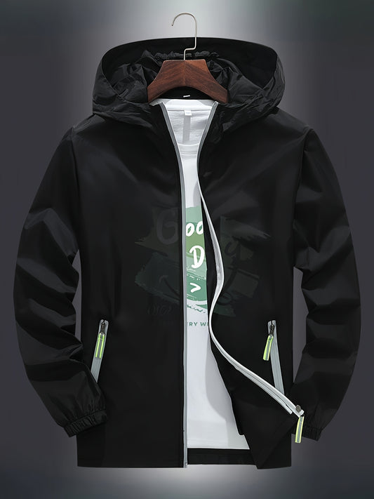 Men's Zip-Up Hooded Jacket - Breathable Reflective Outerwear for Gym, Cycling, Hiking & Beach Use - Lightweight Spring/Summer/Autumn Outdoor Wear with Zippered Storage Design. High-Quality Unisex Hoodie Perfect for Water Spor