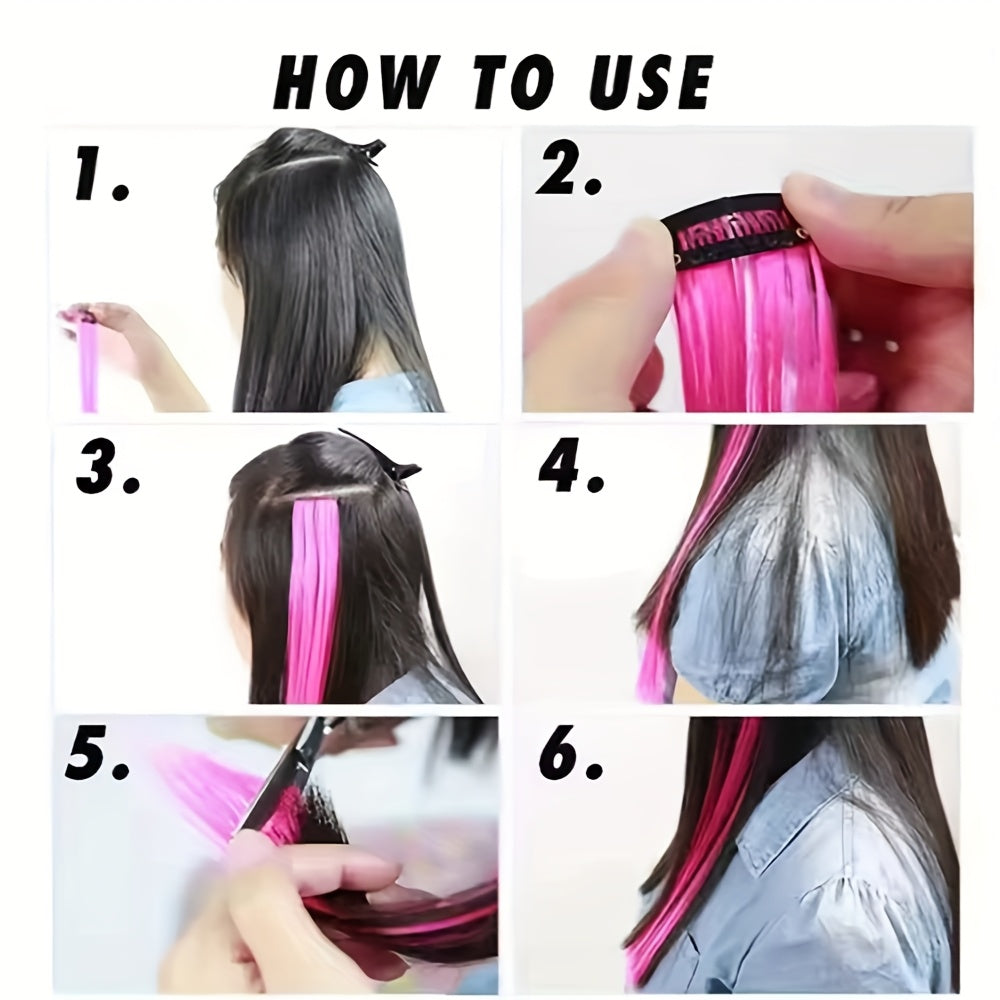10pcs Glowing Clip-In Synthetic Hair Extensions 20-Inch Colorful Neon Glow-in-the-Dark Wigs, Easy-to-Wear Clip Design, Smooth Soft Texture, Women'S Daily Fashion Accessory for Halloween New Year Parties