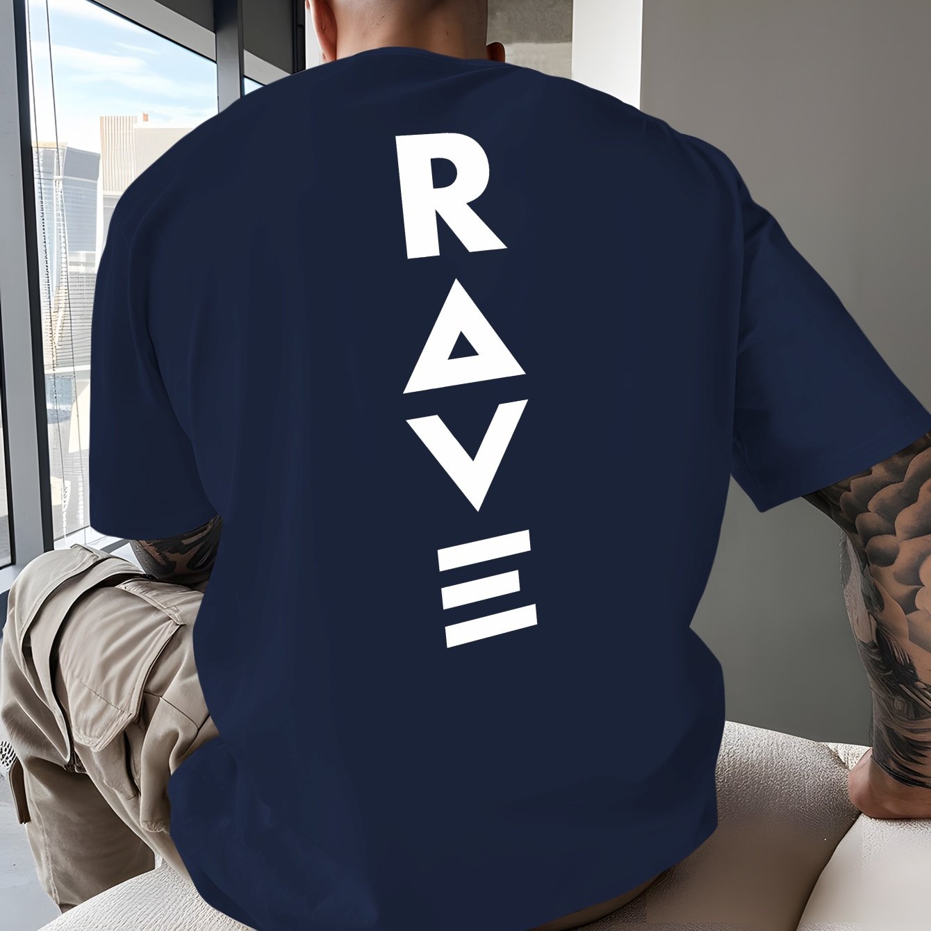 Men's Trendy Summer Short-Sleeve T-Shirt with "Rave" Graphic Print - Breathable, Versatile Round Neck Tee for Beach Vacations & Casual Wear, Breathable Clothing | Relaxed Fit Shirt | Comfortable Fabric, Shirts for Summer