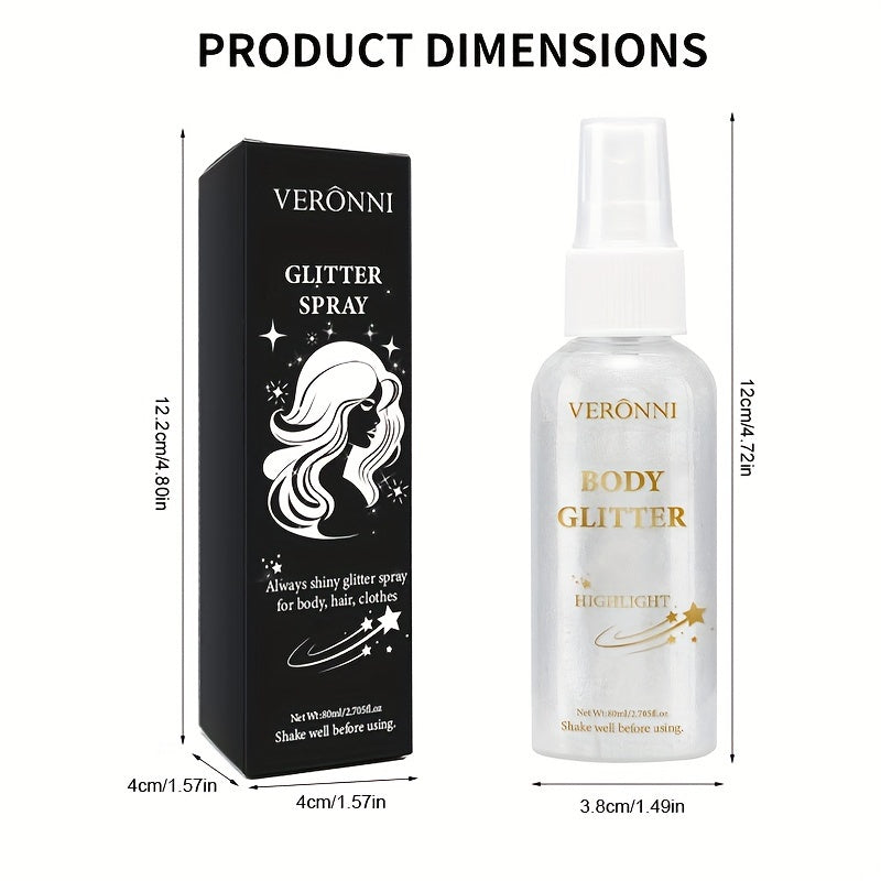 Glitter Highlighter spray, face body collarbone hair spray, Holiday party highlighter spray